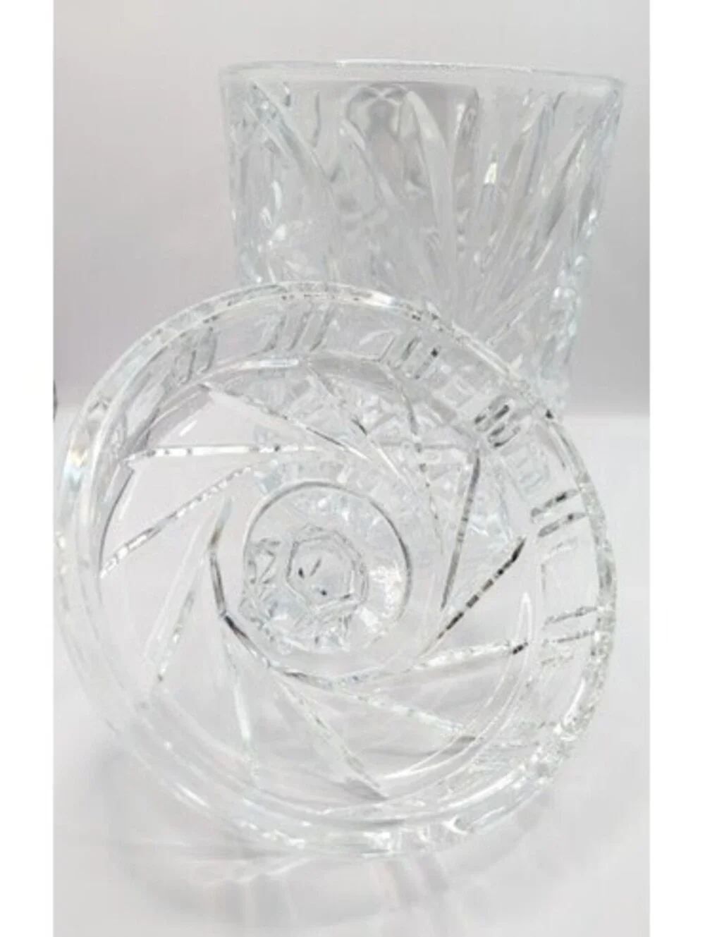 Vintage St. George Lead Crystal Biscuit Barrel Cookie Jar Lidded Fan Pinwheel